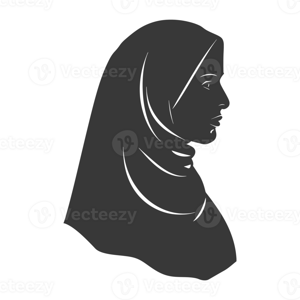AI generated Silhouette women head wearing hijab black color only png