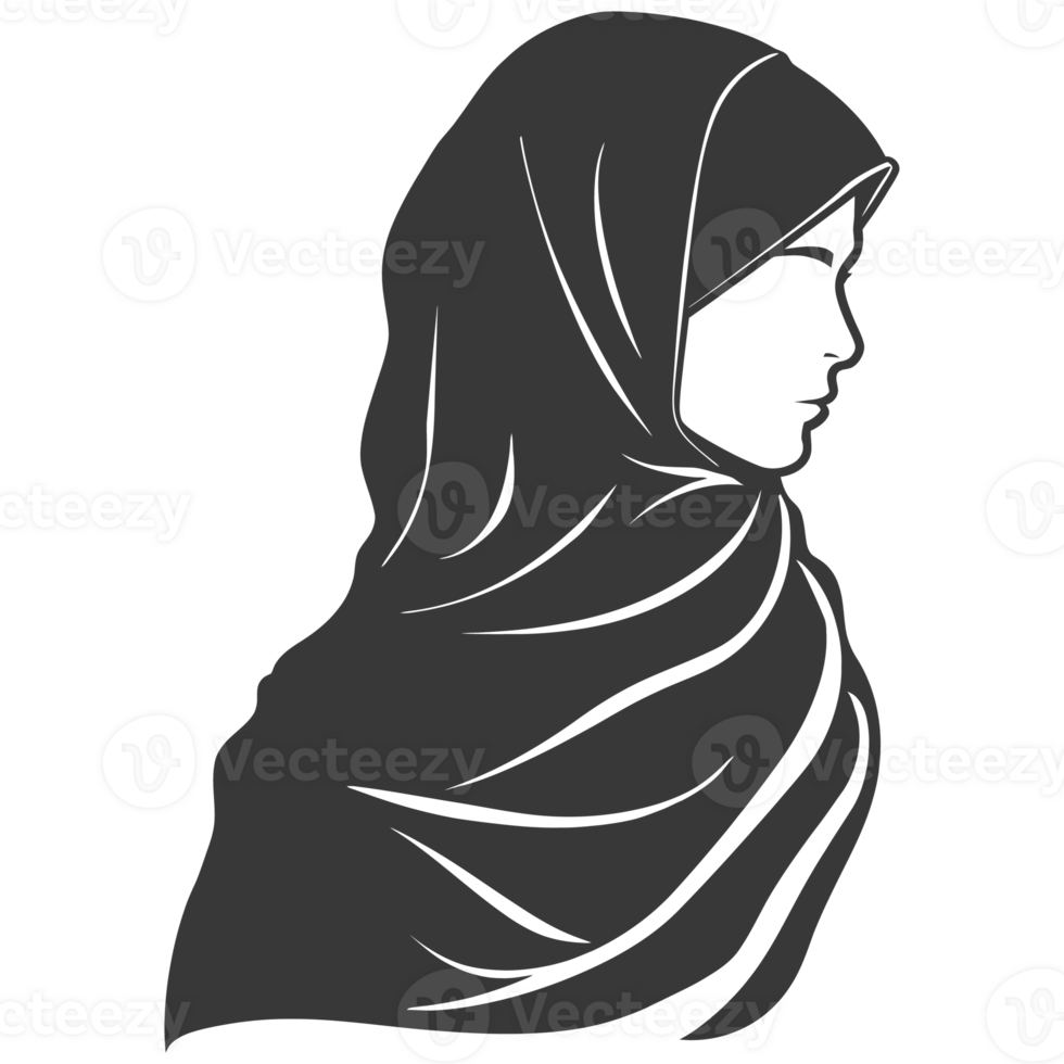 AI generated Silhouette women head wearing hijab black color only png