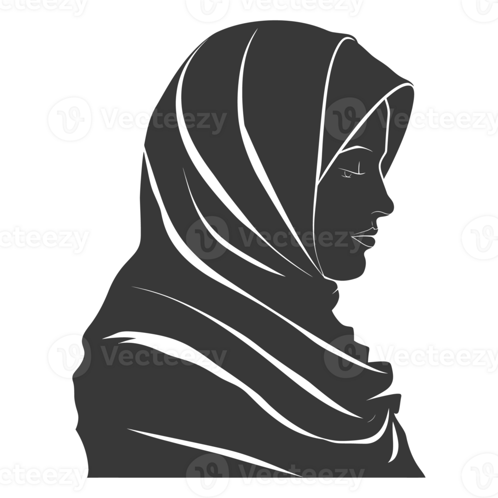 AI generated Silhouette women head wearing hijab black color only png