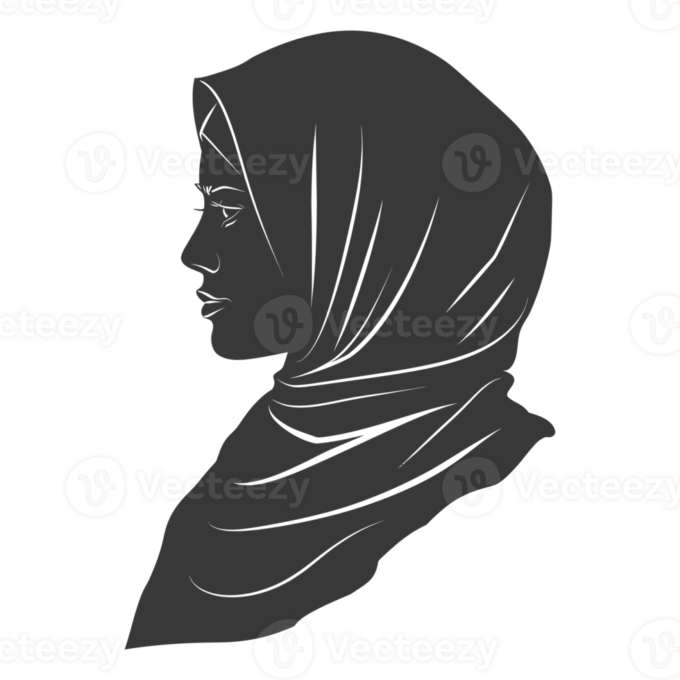 AI generated Silhouette women head wearing hijab black color only png