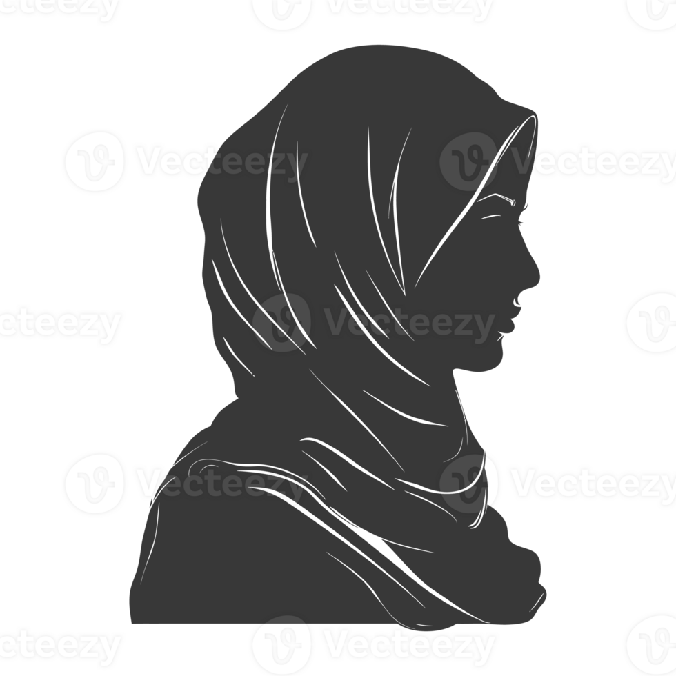 AI generated Silhouette women head wearing hijab black color only png