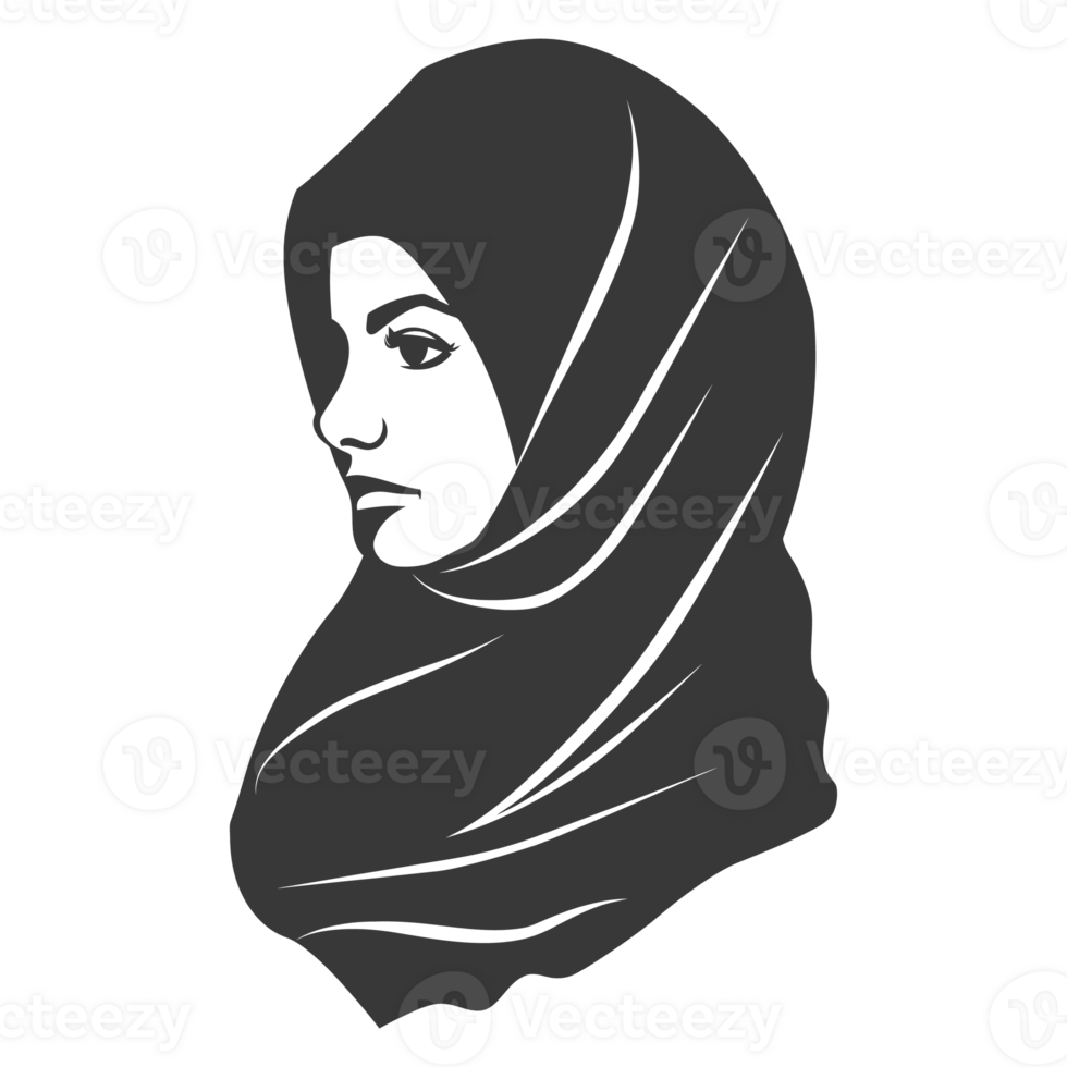 AI generated Silhouette women head wearing hijab black color only png