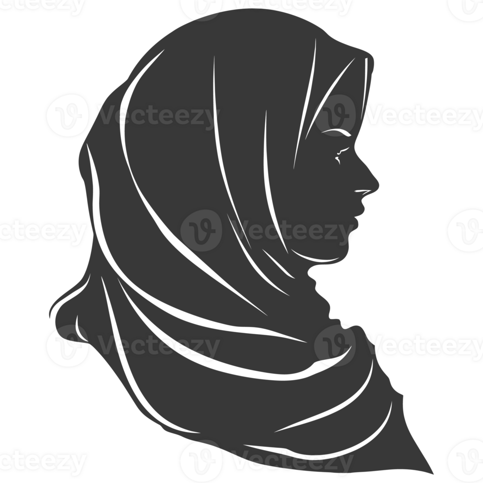 AI generated Silhouette women head wearing hijab black color only png