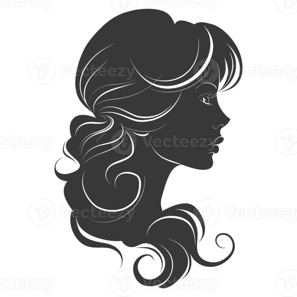 AI generated Silhouette women head thick black color only png