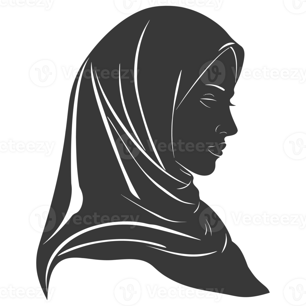 AI generated Silhouette women head wearing hijab black color only png