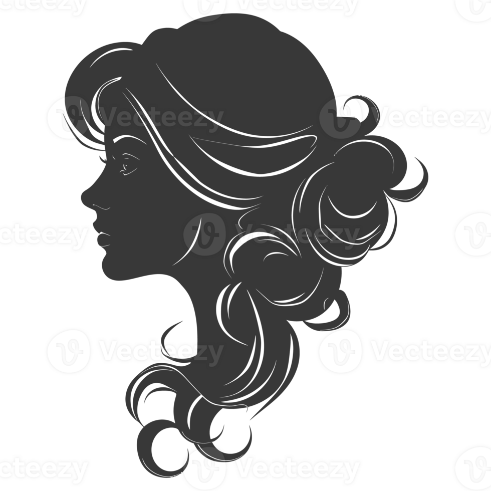AI generated Silhouette women head thick black color only png