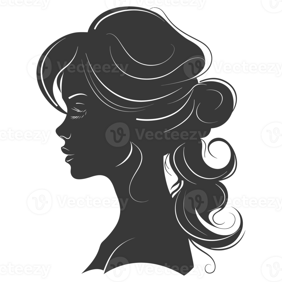 AI generated Silhouette women head thick black color only png