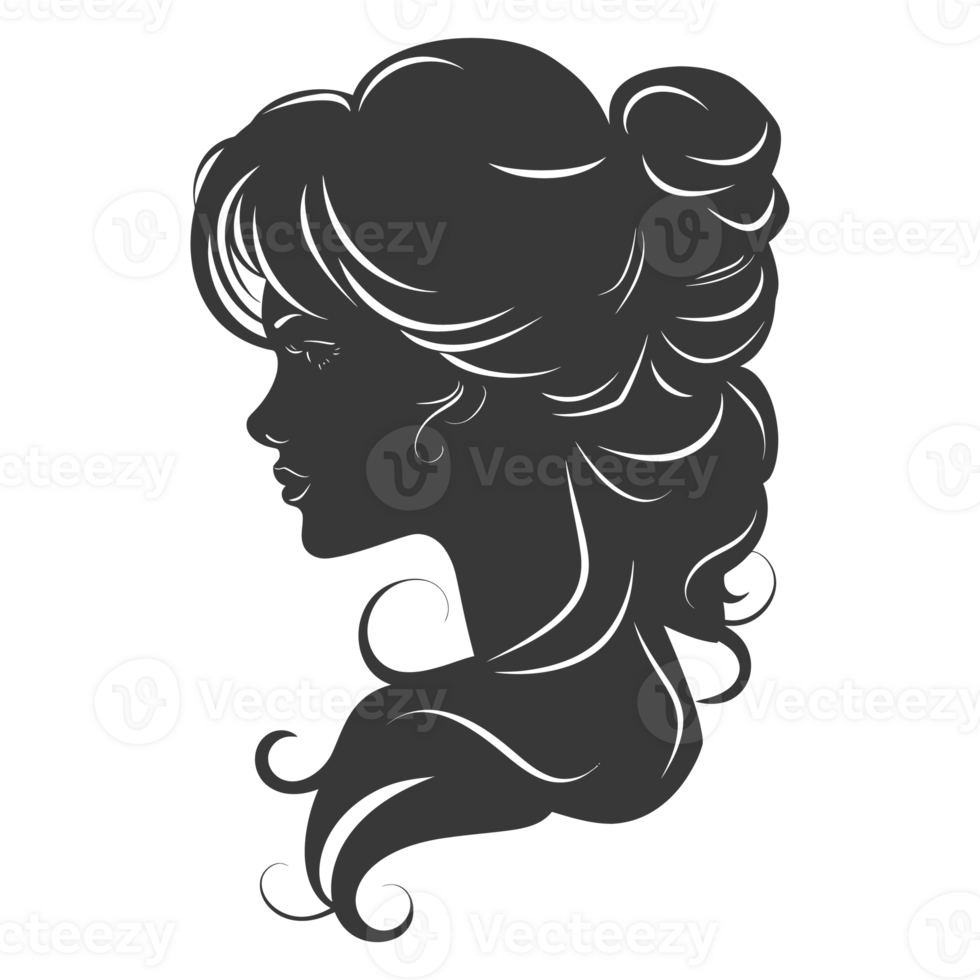 AI generated Silhouette women head thick black color only png