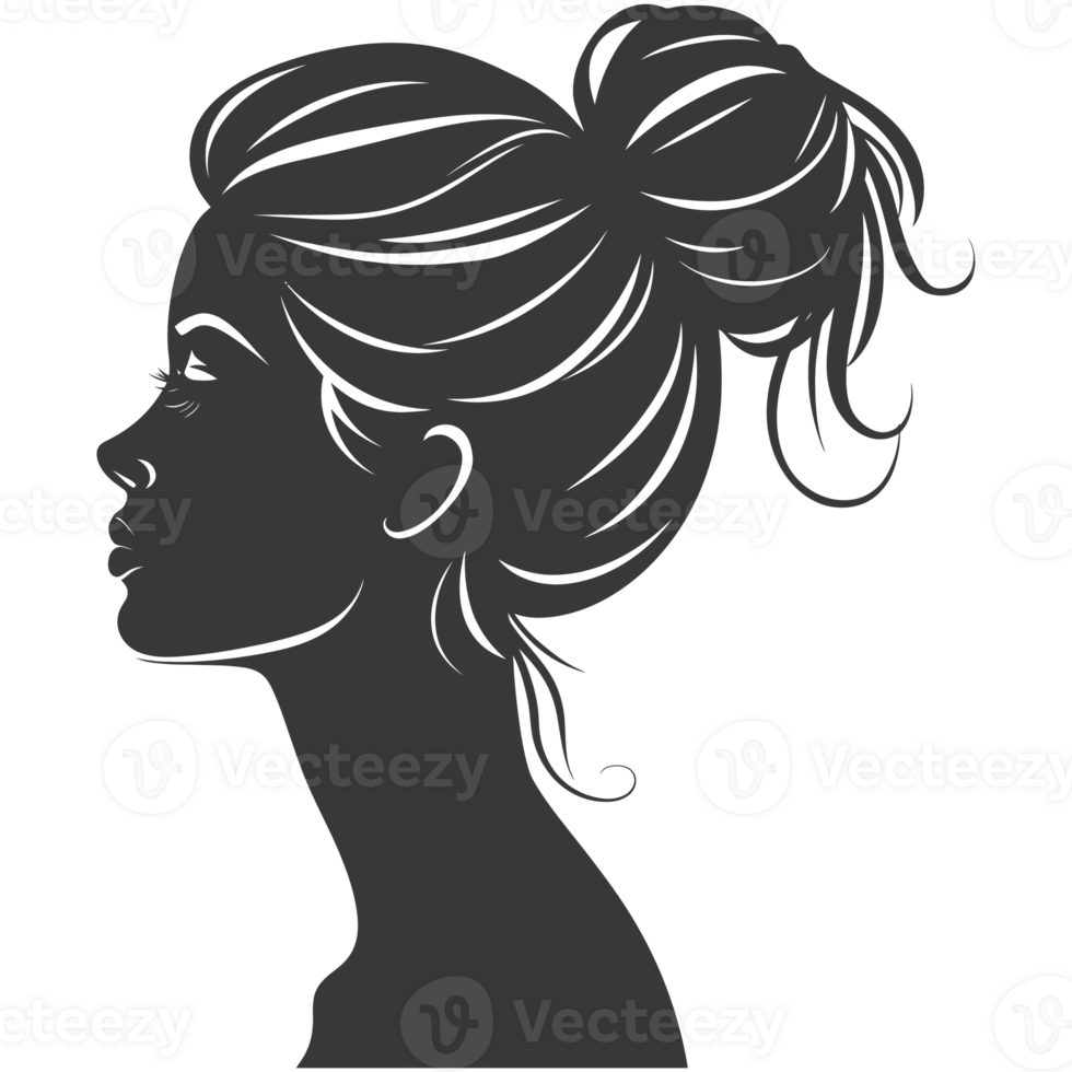 AI generated Silhouette women head thick black color only png