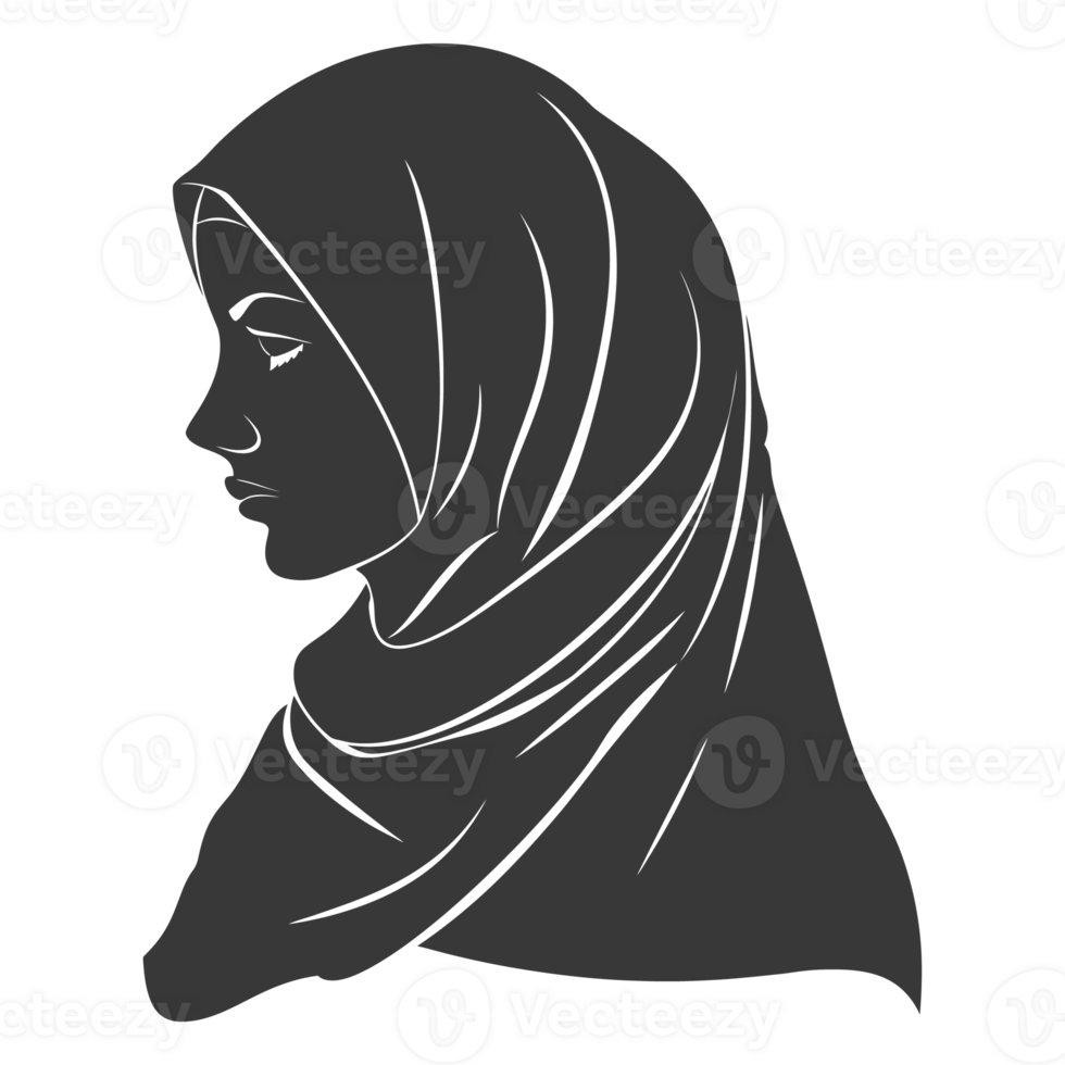 AI generated Silhouette women head wearing hijab black color only png