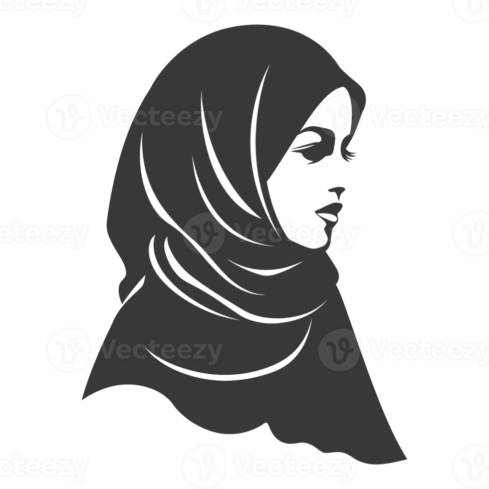 AI generated Silhouette women head wearing hijab black color only png