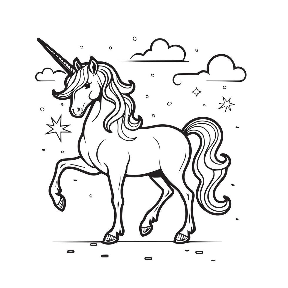 unicornio colorante página. negro y blanco vector ilustración.