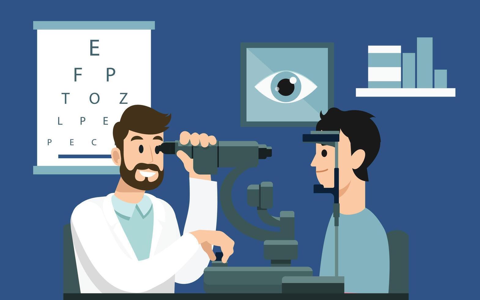 Hospital service concept flat vector illustration. The doctor examines, advises, and dispenses medications to patients in the hospital examination room. Hospital service concept a  flat vector