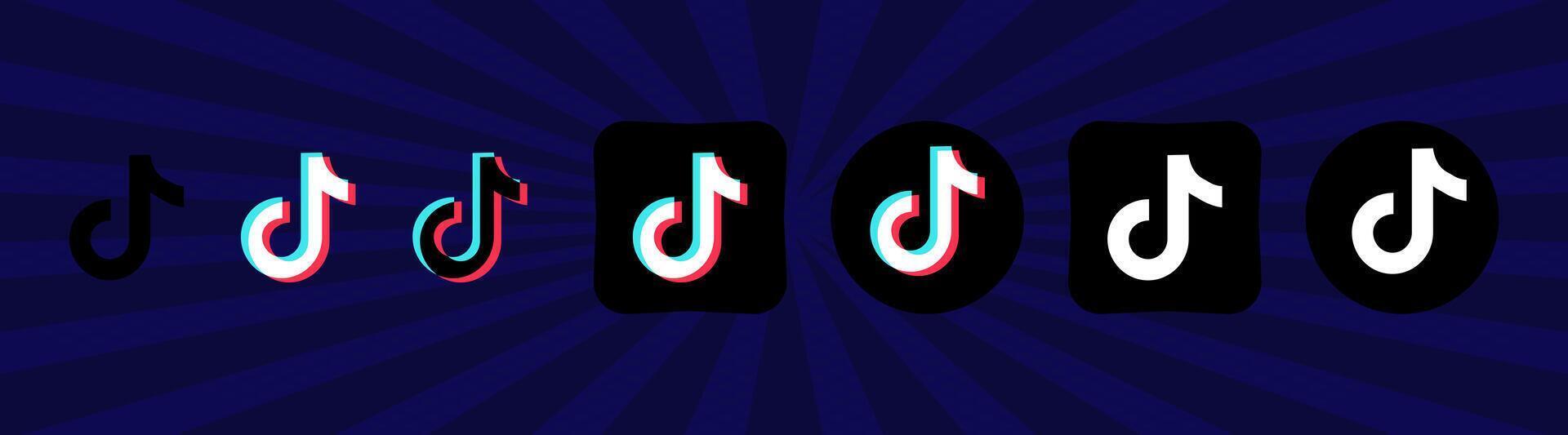 Collection of black Tik Tok icons. Social media logo. Line art and flat style isolated on white background. Vector line icon for business and advertising