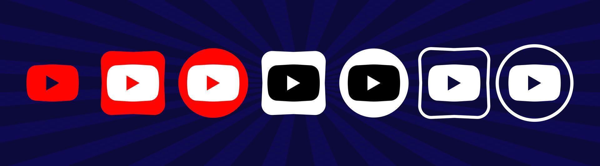 Collection of different YouTube icons. Social media logo. Line art and flat style isolated on white background. Vector line icon for business and advertising