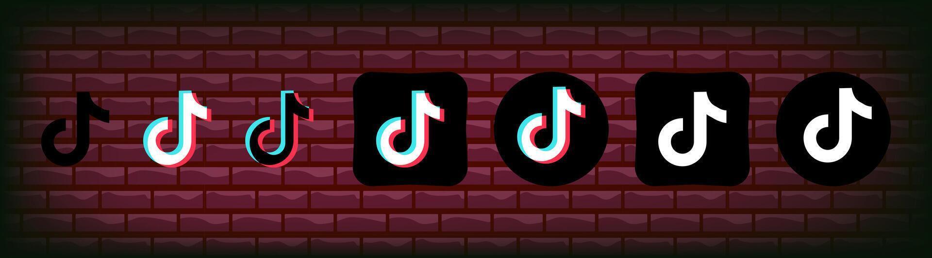 Collection of black Tik Tok icons. Social media logo. Line art and flat style isolated on white background. Vector line icon for business and advertising