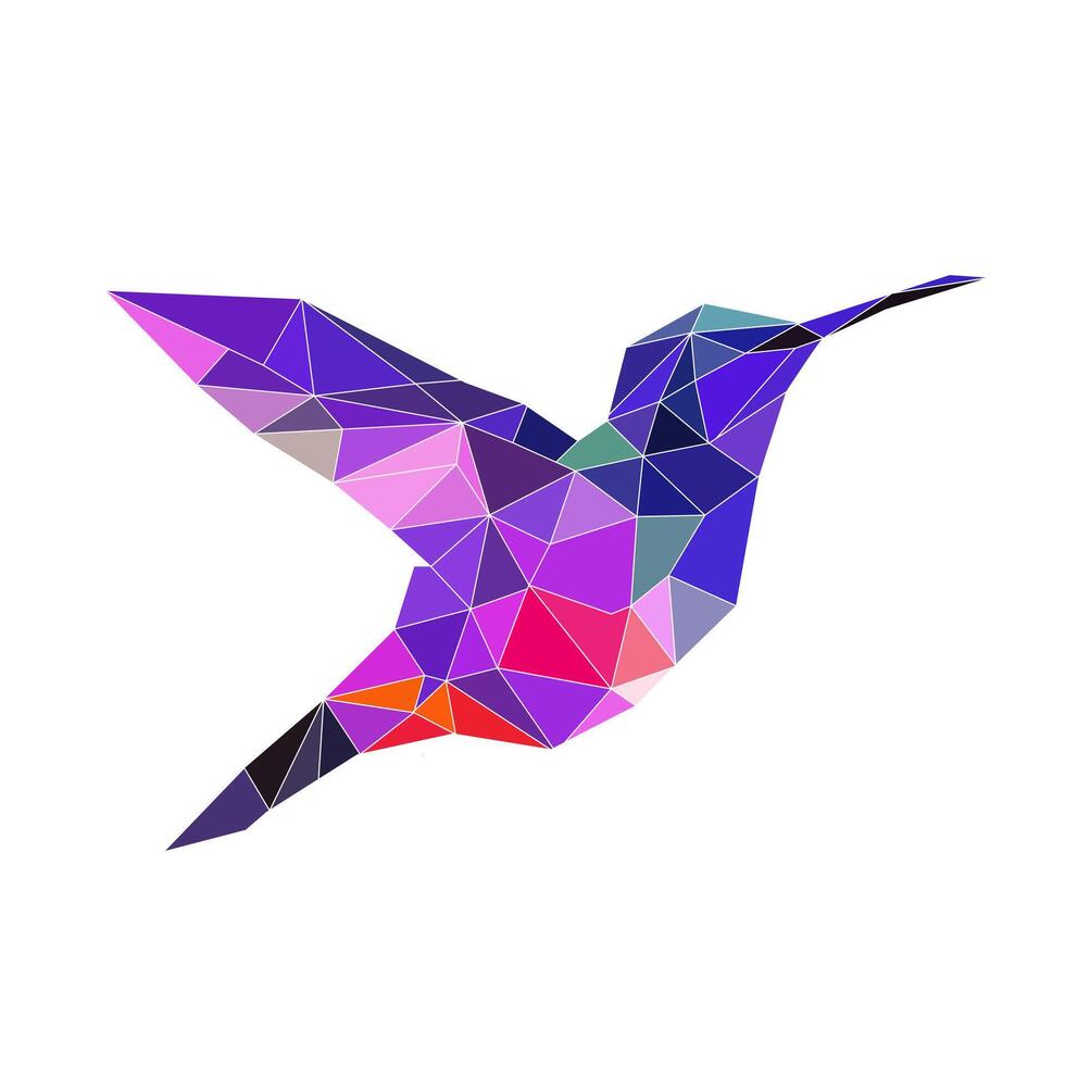 Polygonal bird logo. Mosaic of triangles. Hummingbird logotype. Bird with wings, feathers and beak isolated on a white background. vector