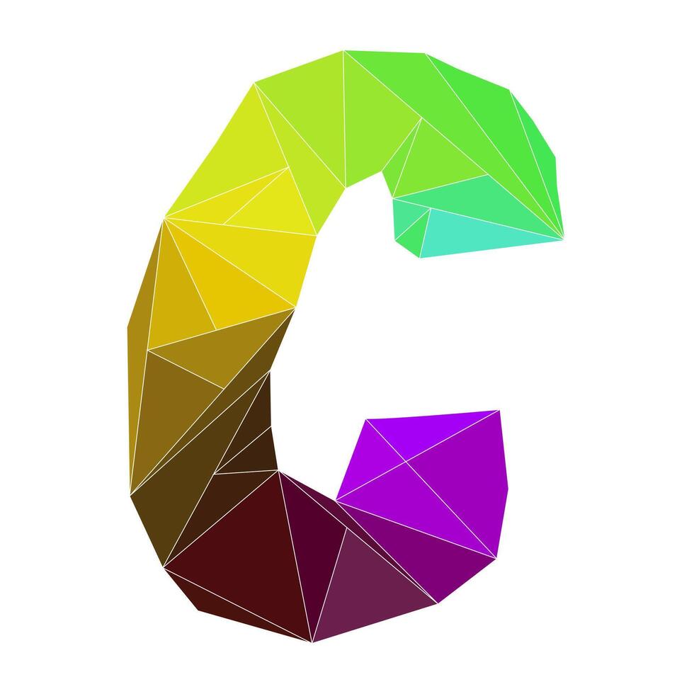 Polygonal letter C logo. Mosaic of alphabet. Triangles, Letter from geometric shapes. vector