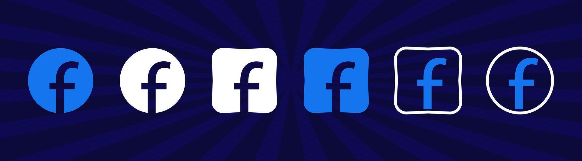 Collection of Facebook icons. Social media logo. Line art and flat style isolated on white background. Vector line icon for business and advertising