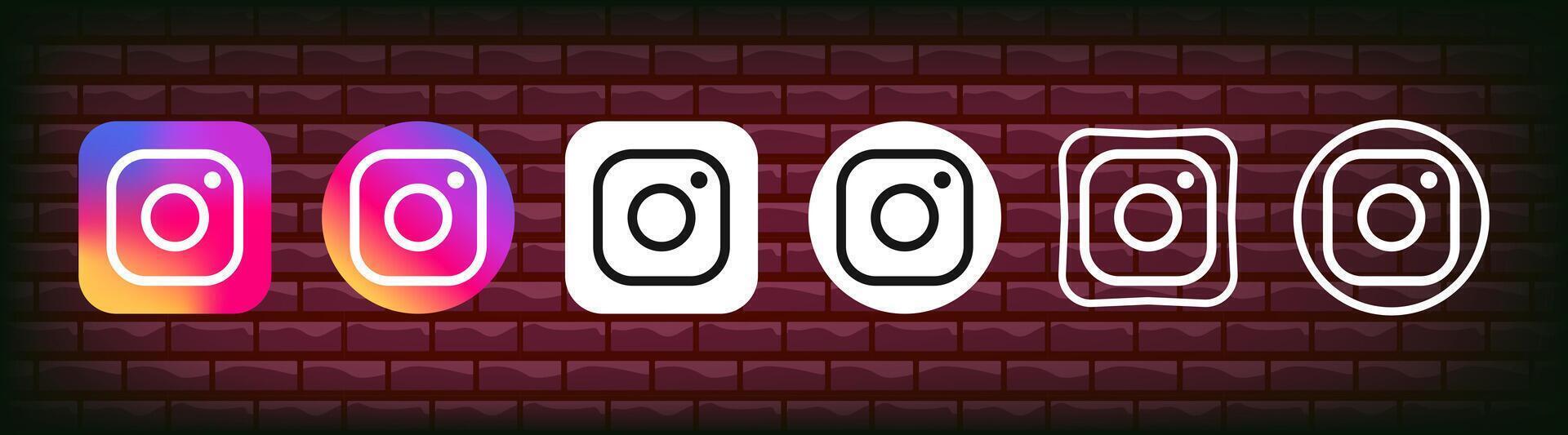 colección de negro instagram iconos social medios de comunicación logo. línea Arte y plano estilo aislado en blanco antecedentes. vector línea icono para negocio y publicidad