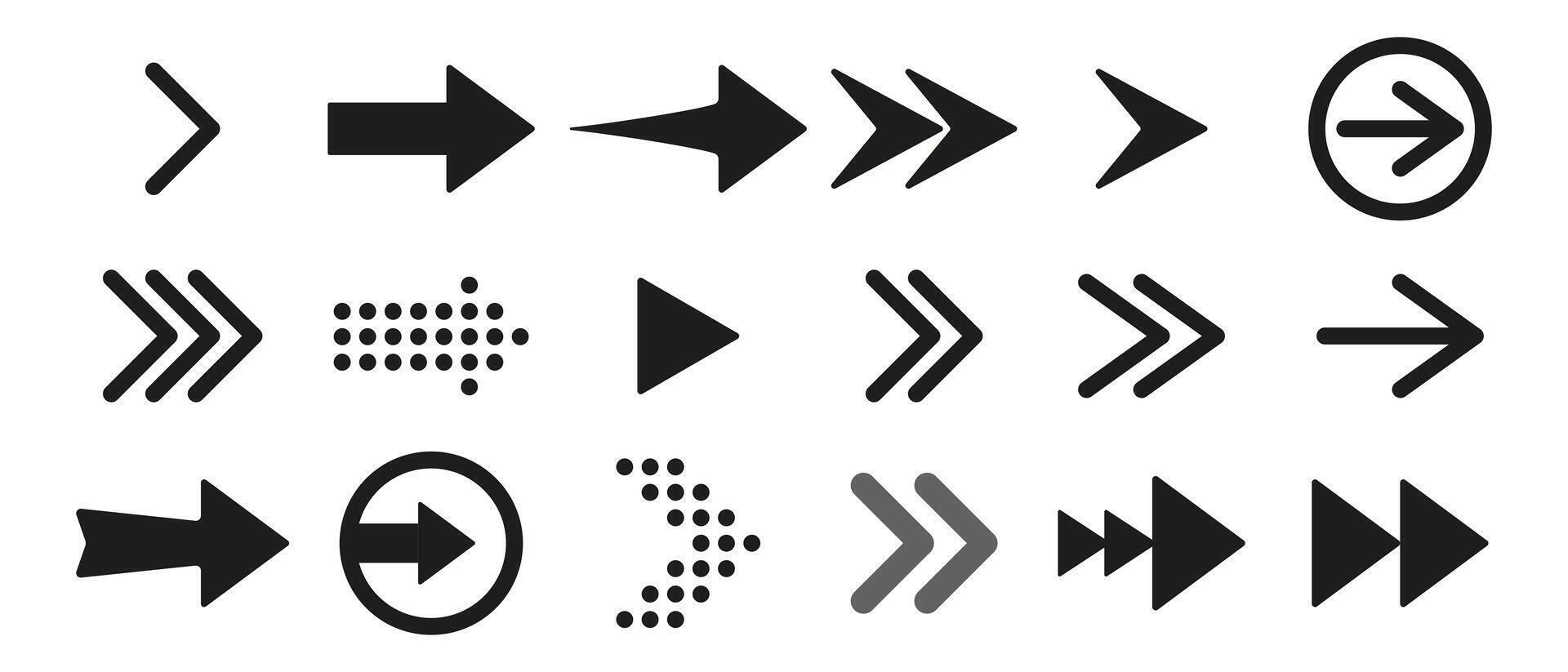 Arrow icons or symbols used for indicating direction, navigation, or visual representation. Arrows, direction, navigation, symbols, indicators. vector
