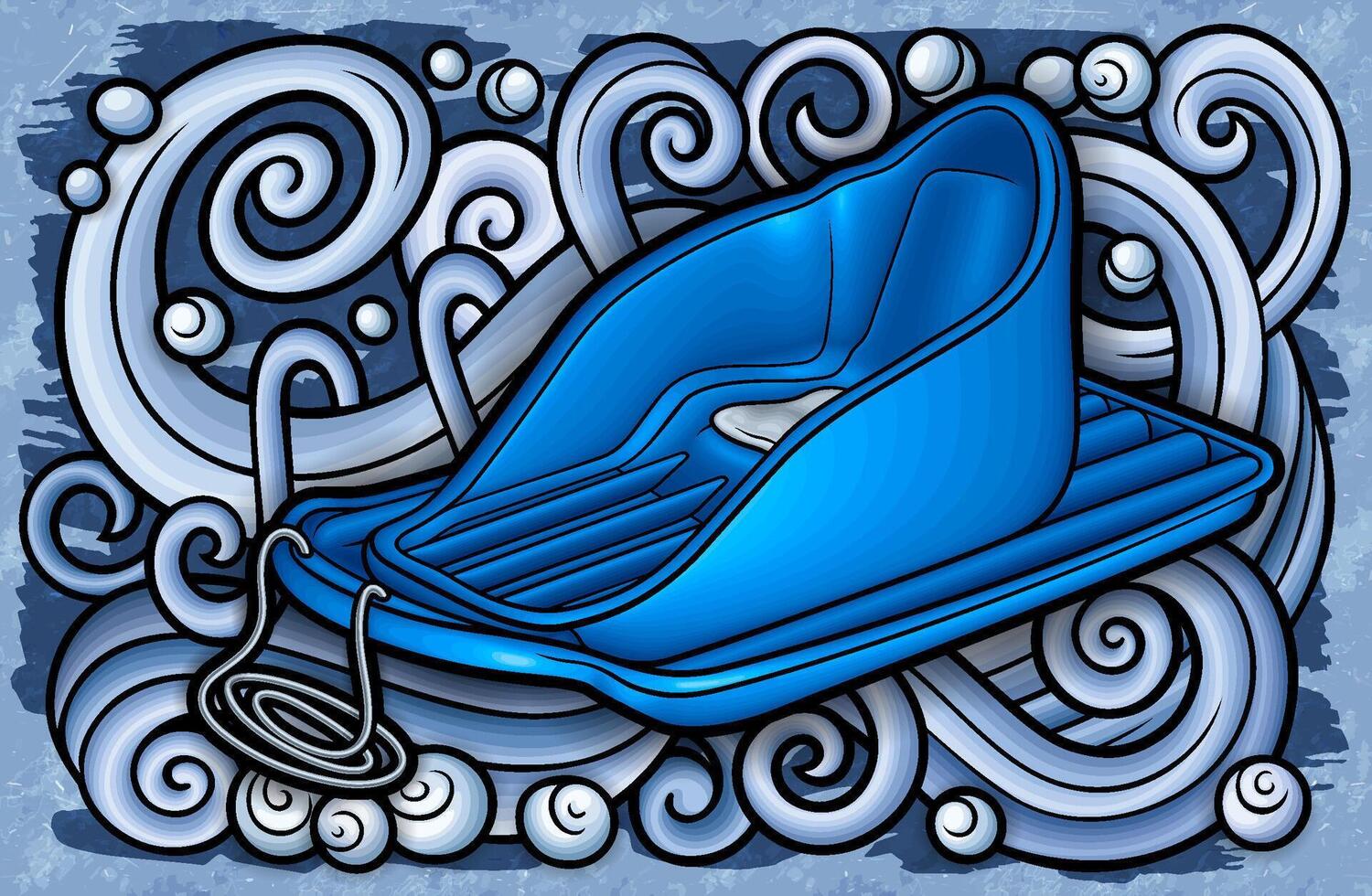Cartoon cute doodle hand drawn sled illustration. vector