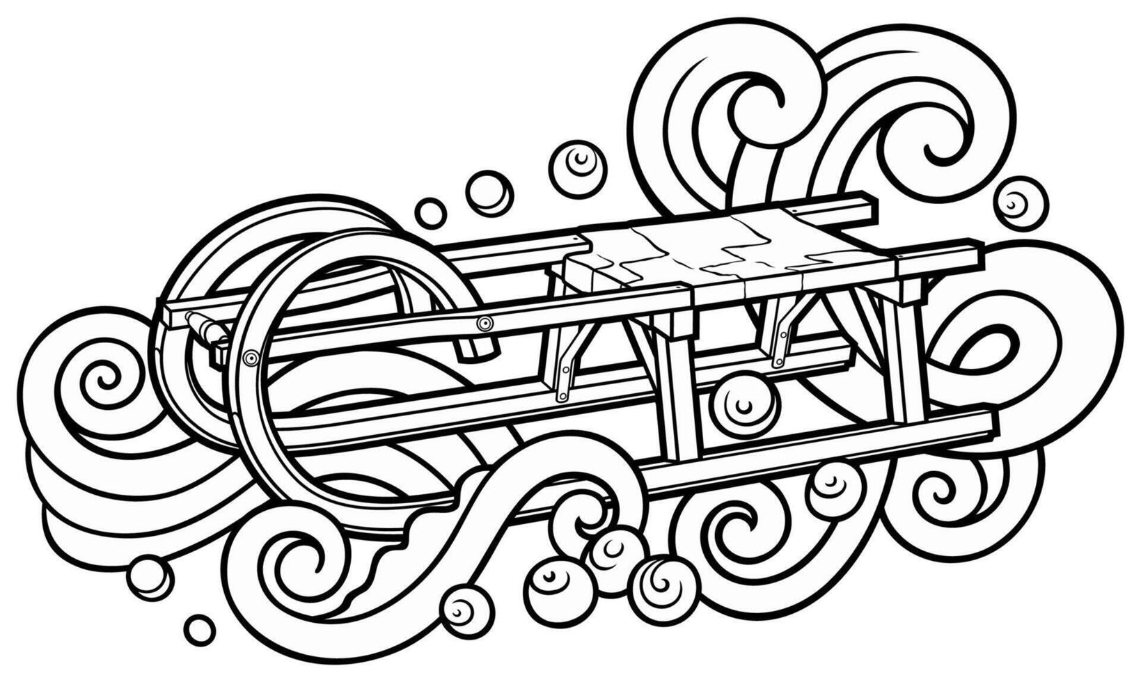 Cartoon cute doodle hand drawn sled illustration. vector