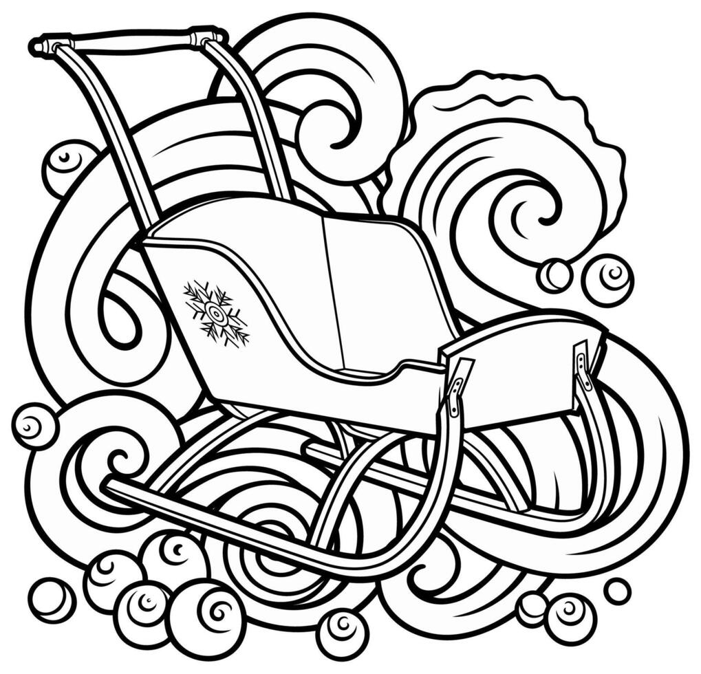 Cartoon cute doodle hand drawn sled illustration. vector