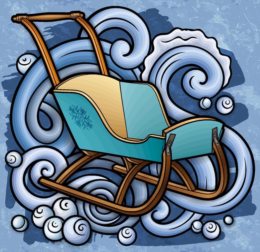 Cartoon cute doodle hand drawn sled illustration. vector