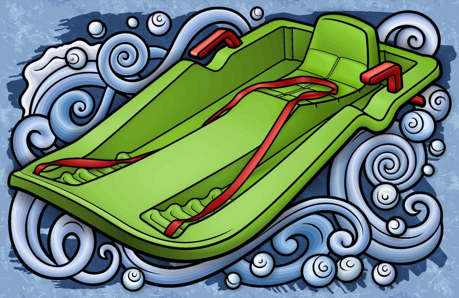 Cartoon cute doodle hand drawn sled illustration. vector