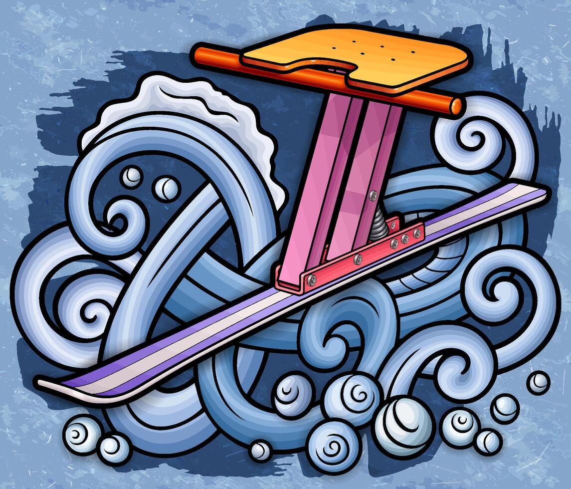 Cartoon cute doodle hand drawn sled illustration. vector