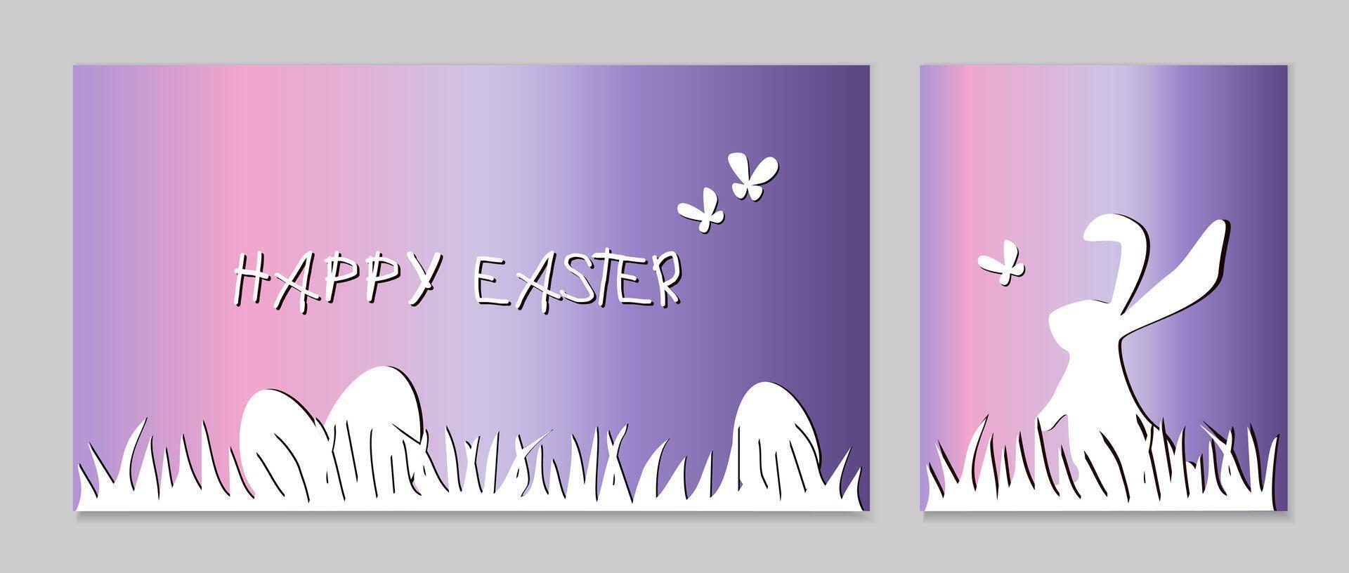 Happy Easter card with hand writing children text. Greeting card trendy design. Invitation template Vector illustration.
