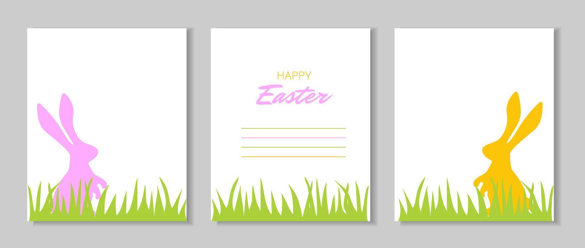 Happy Easter Set of banners, greeting cards, posters, holiday covers. Minimalistic background with rabbit. vector
