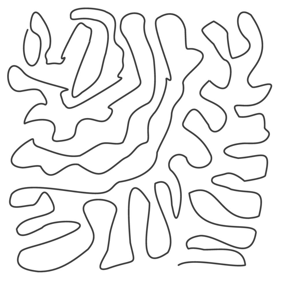 Hand drawn vector drawing monochrome black and white abstract pattern. Curvy continuous line.