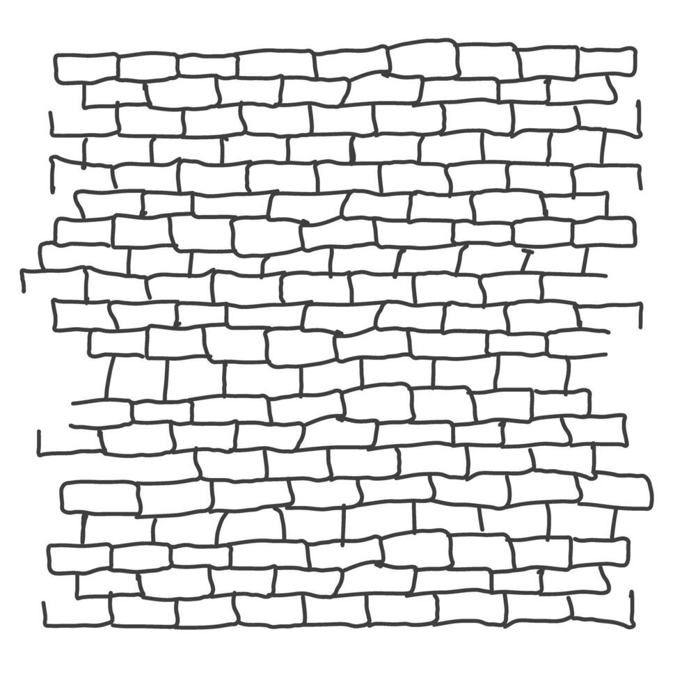 Brick wall hand drawn pattern in doodle style in black, brick wall retro ornament for wallpaper or different designs. vector