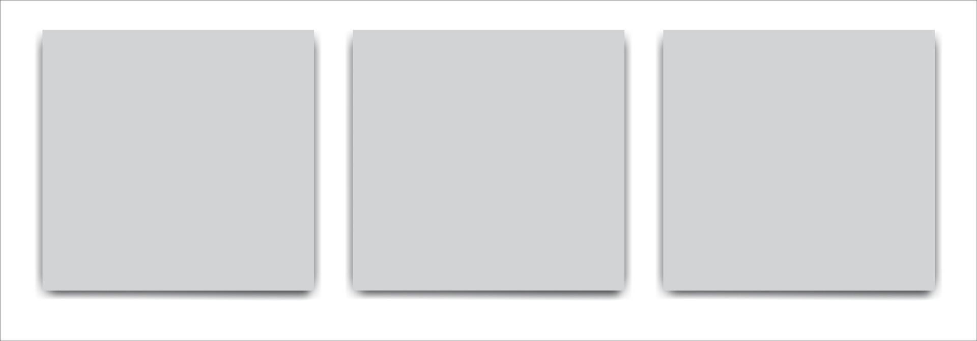 Blank grey paper sheet with shadow on white backgroun. Sqare pages set with shadows. vector