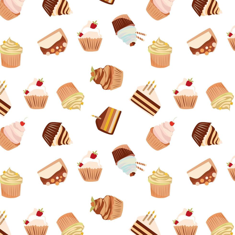 Background cupcakes and cake pattern vector