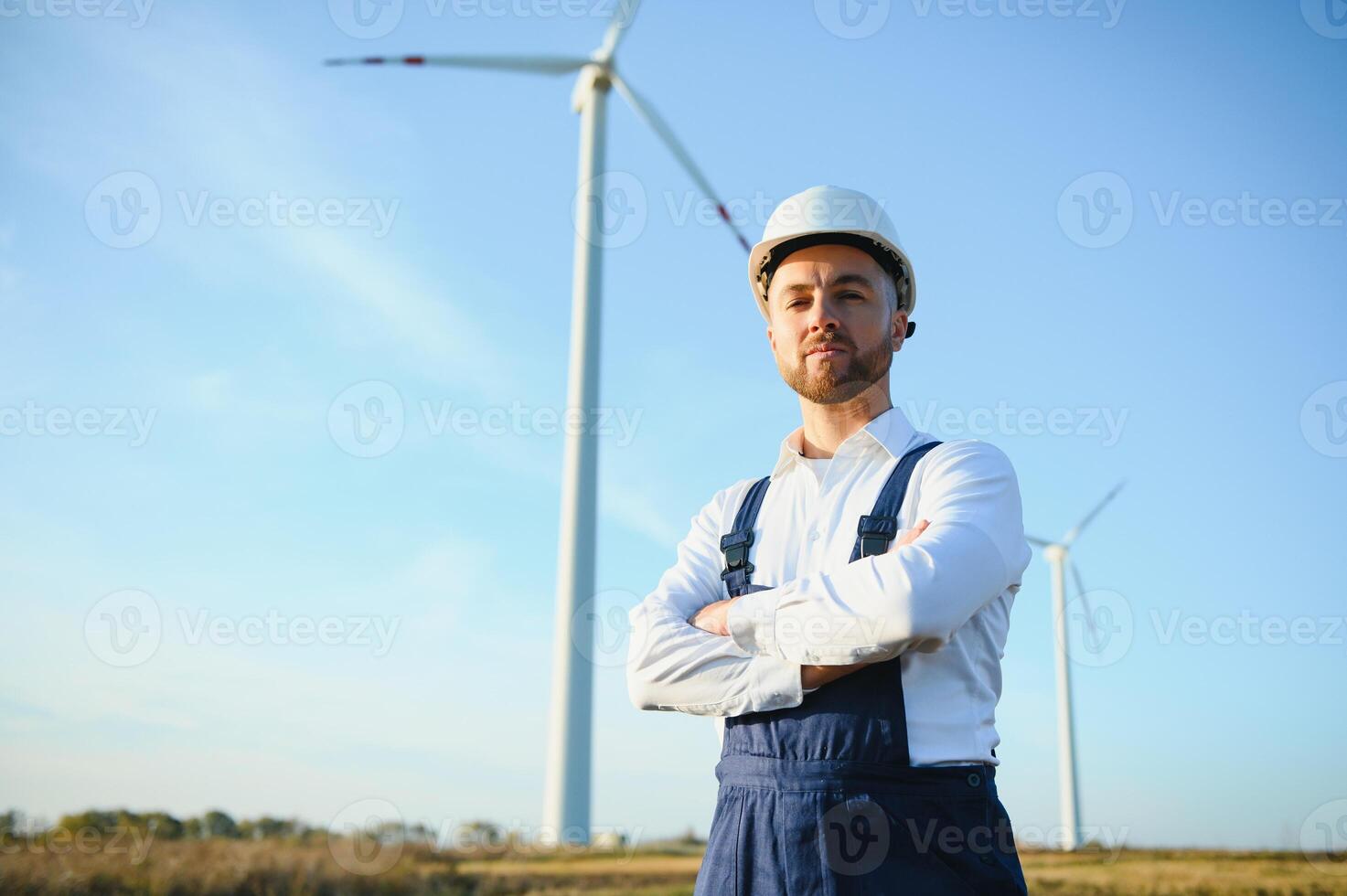 Windmill engineer inspection and progress check wind turbine photo