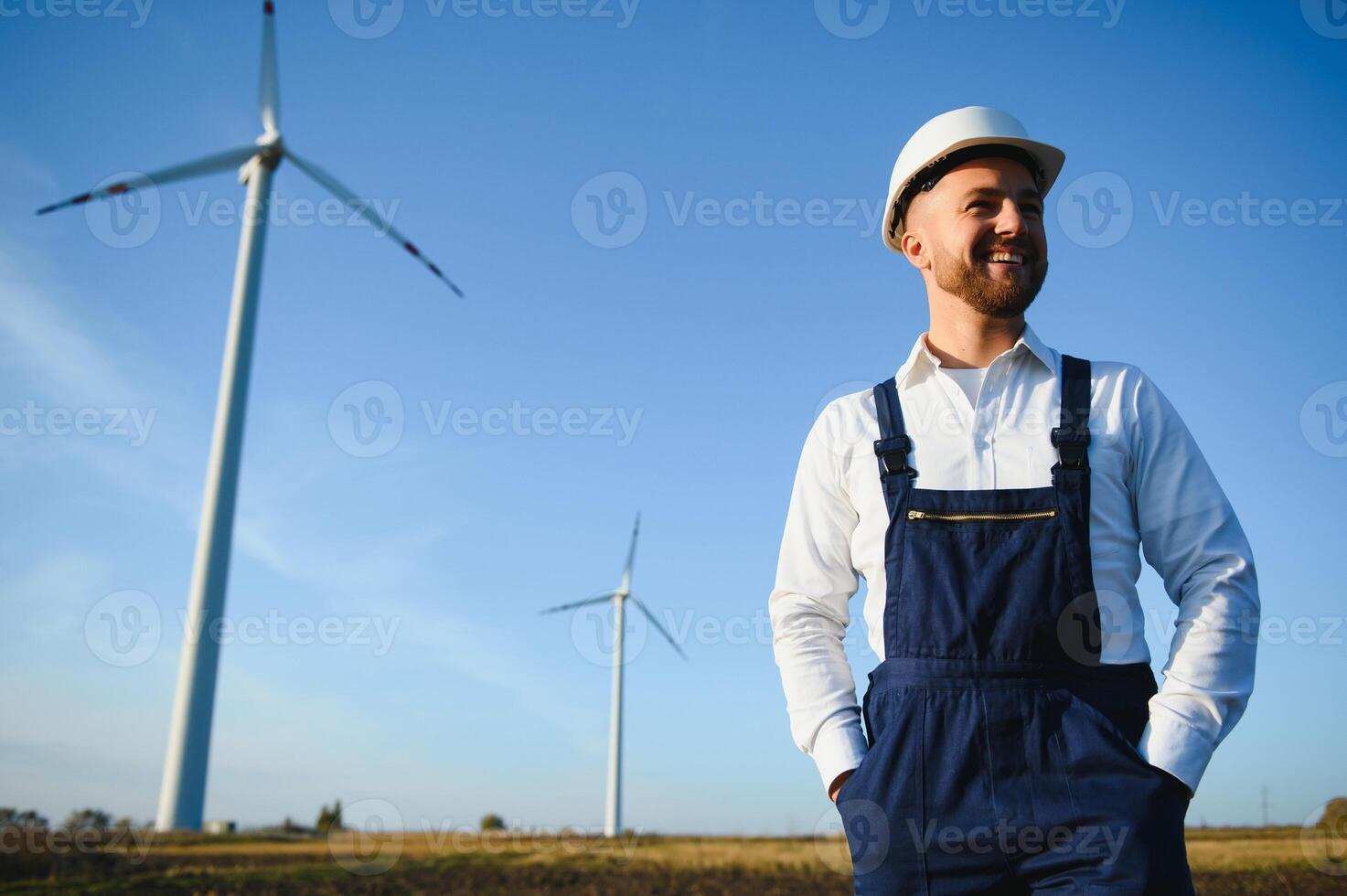 Windmill engineer inspection and progress check wind turbine photo
