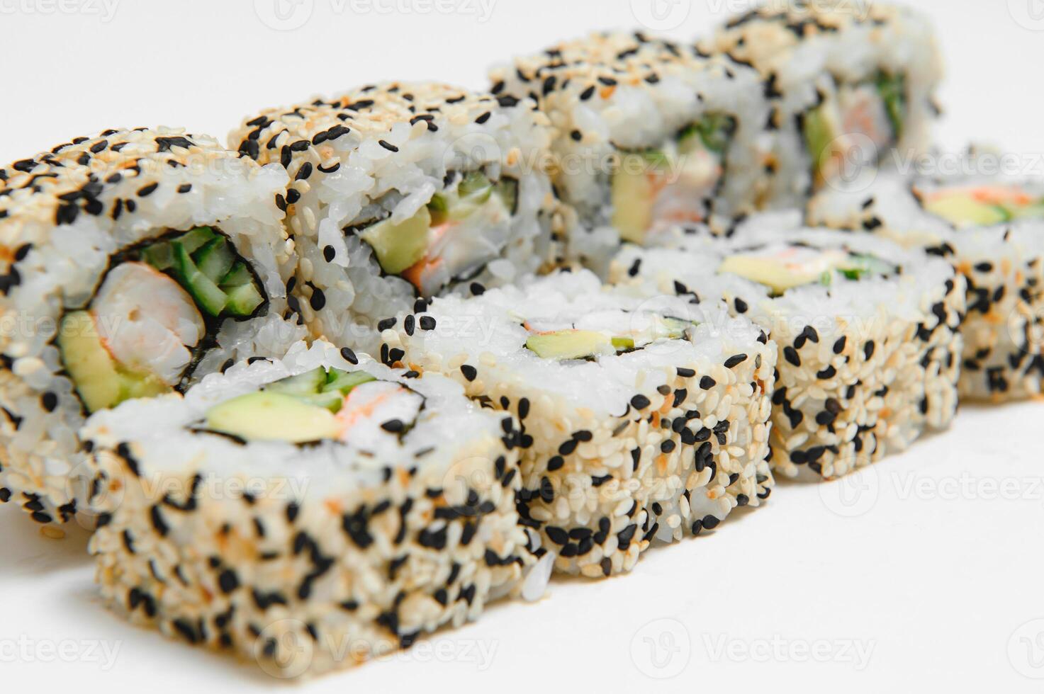 Japanese seafood sushi , roll on a white background photo