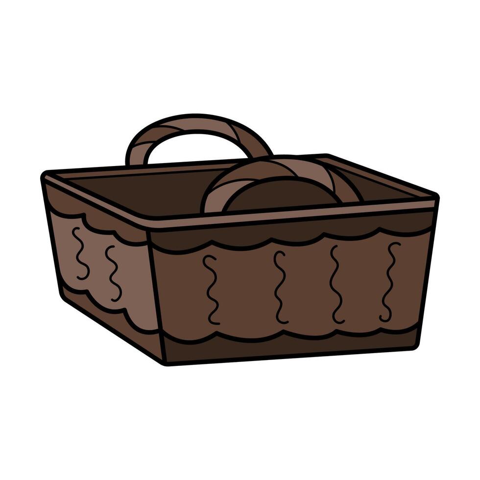 Cute vintage wicker basket. Hand drawn detailed vector illustration.