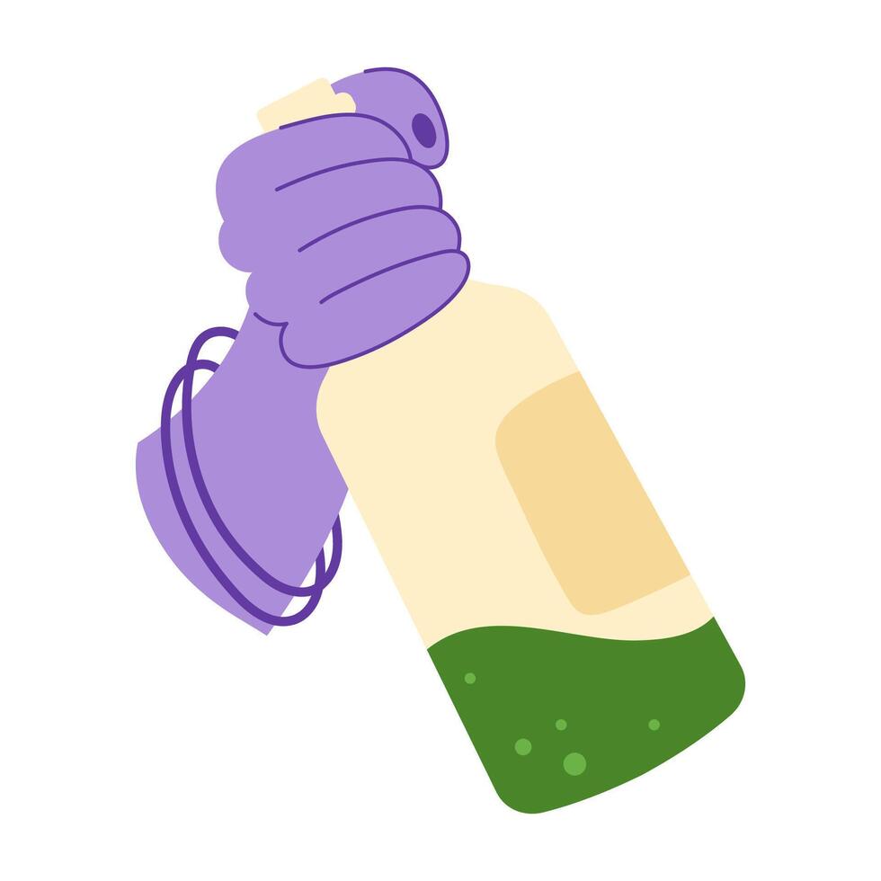 Woman's hand with a bottle of absinthe. Alcohol abuse addiction illustration. Mental health problems. Flat hand drawn icon. vector