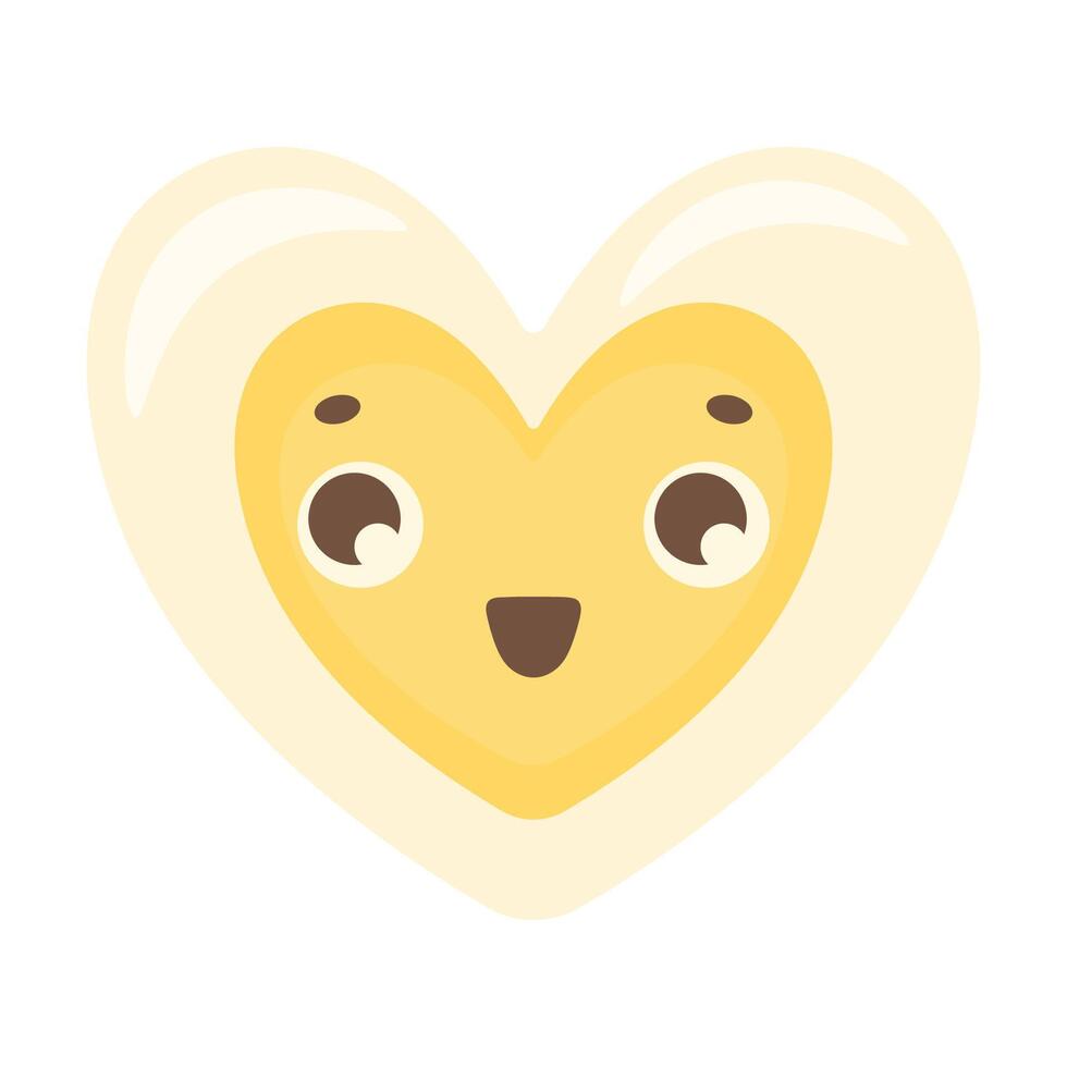 Funny scrambled eggs in the shape of a heart. Happy kawaii character vector