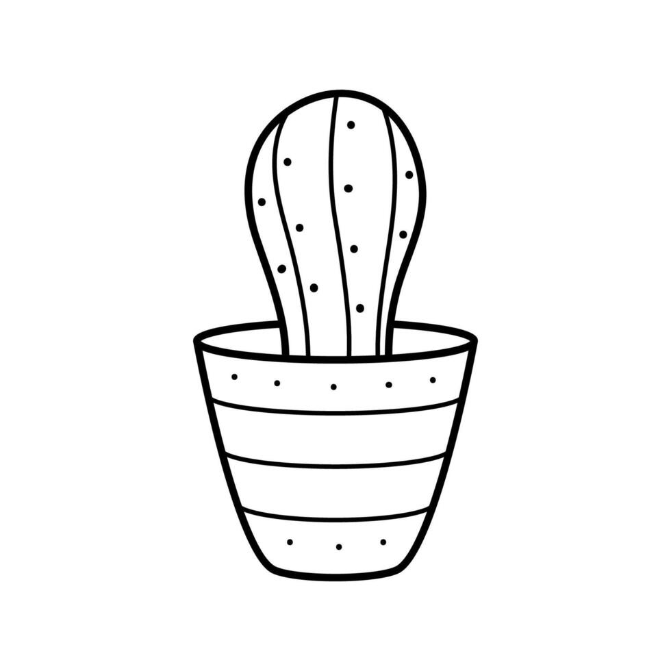 Beautiful linear cactus in a pot. House plant in doodle style. Simple clipart vector