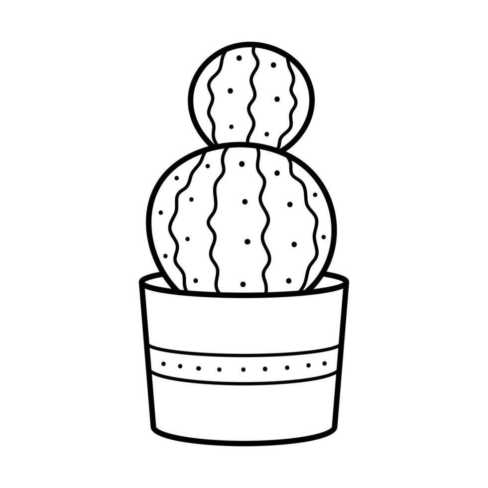 Beautiful linear cactus in a pot. House plant in doodle style. Simple clipart vector