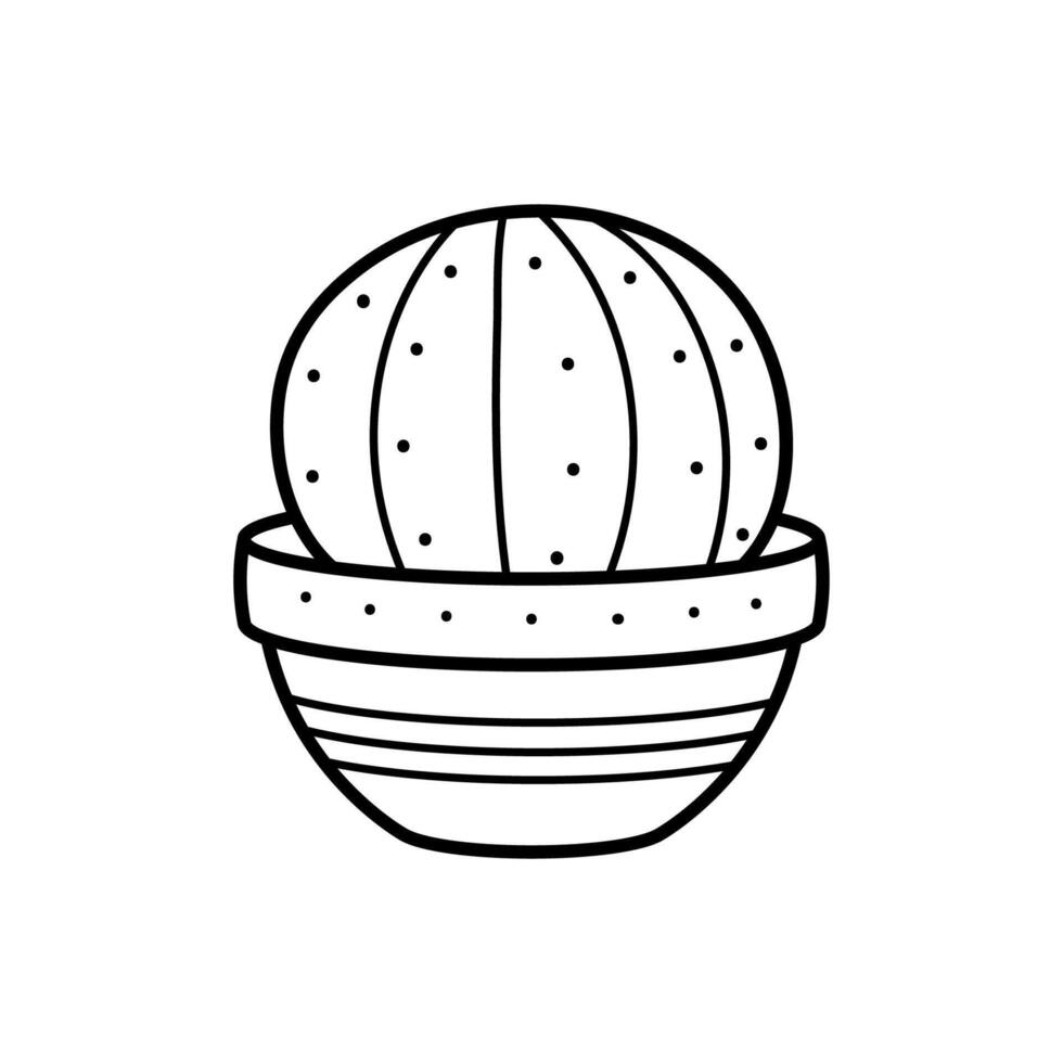 Beautiful linear cactus in a pot. House plant in doodle style. Simple clipart vector