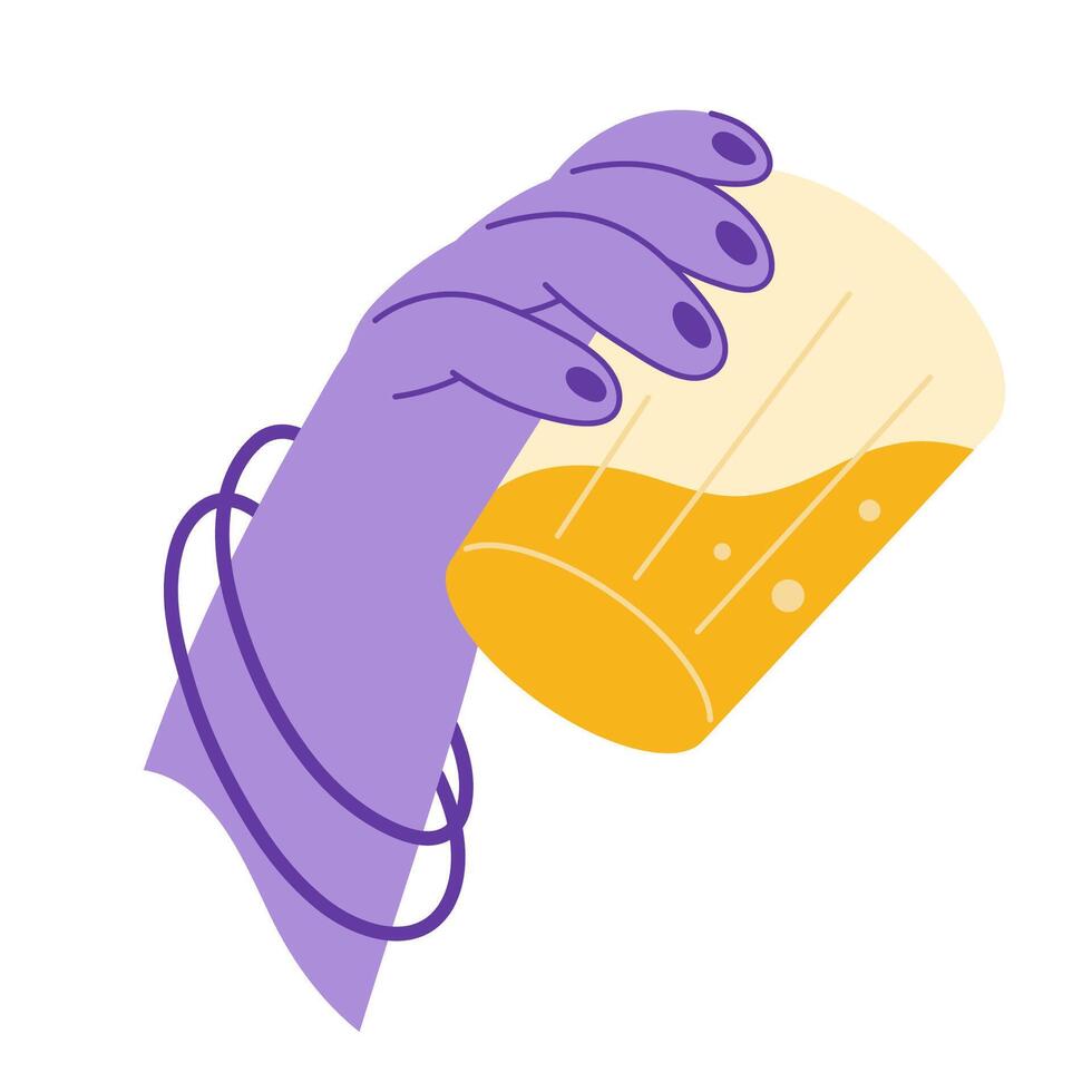 Female hand with a glass of alcoholic drink. Alcohol abuse addiction illustration. Mental health problems. Flat hand drawn icon. vector