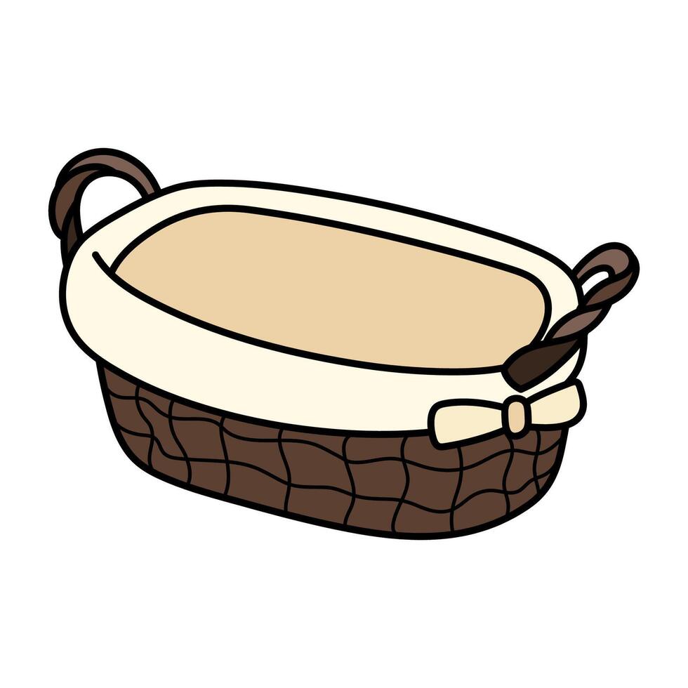 Cute vintage wicker basket. Hand drawn detailed vector illustration.