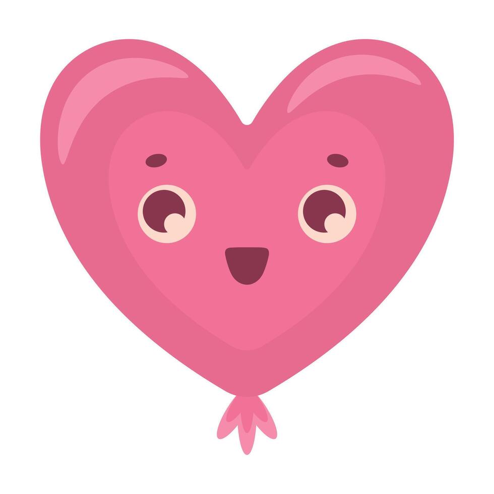 Kawaii heart shaped balloon. Happy Valentine's Day character vector