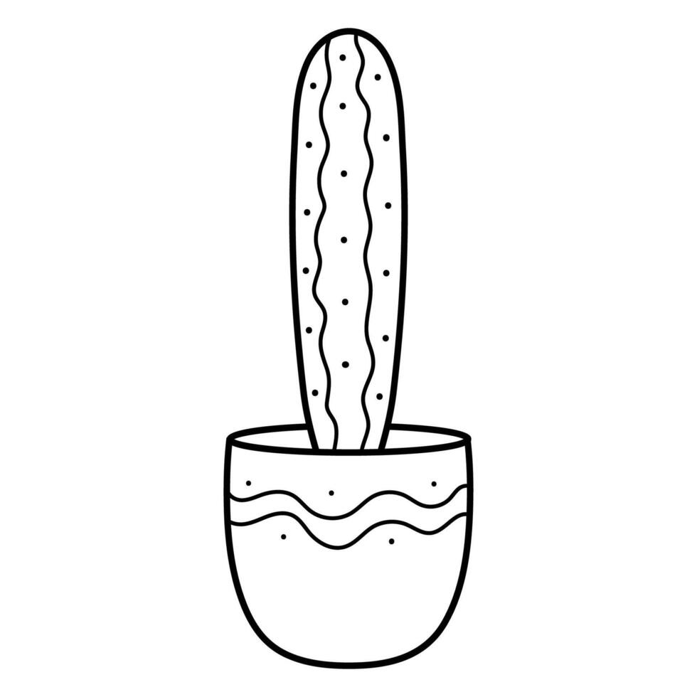 hermosa lineal cactus en un maceta. casa planta en garabatear estilo. sencillo clipart vector